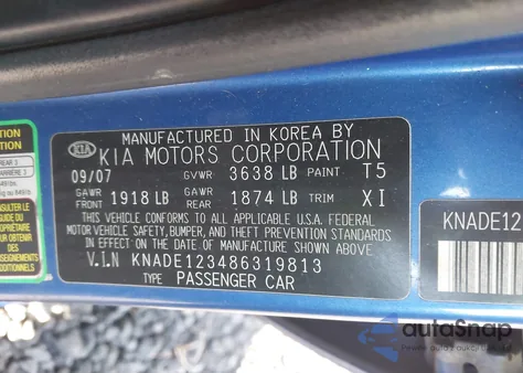 2008 Kia Rio Lx из США, поврежденный, VIN KNADE123486319813